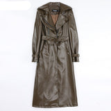 Women's Nerazzurri 3-7XL Fashion Designer Leather Trench Coats (Plus Size)-Women's Fashion Designer Jackets-Brown-Women&#x27;s fashion designer plus size clothes