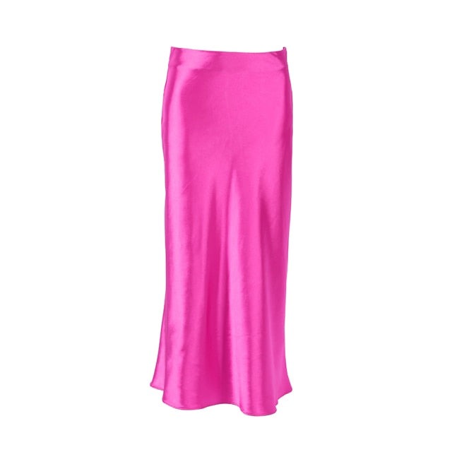 Women's Office Fashion Designer Satin Skirts (Midi)-Women's Fashion Designer Skirts-Women's fashion designer clothes-Pink-L-International Women&#39;s Clothing - Women&#39;s Fashion Designer Plus Size Clothes