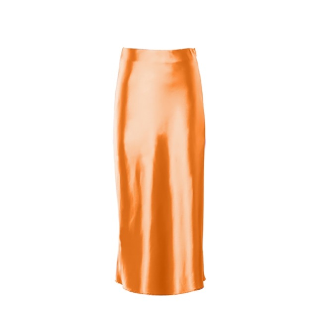 Women's Office Fashion Designer Satin Skirts (Midi)-Women's Fashion Designer Skirts-Women's fashion designer clothes-Orange-M-International Women&#39;s Clothing - Women&#39;s Fashion Designer Plus Size Clothes