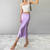 Women's Office Fashion Designer Satin Skirts (Midi)-Women's Fashion Designer Skirts