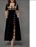 Women's Patchwork A-Line Fashion Designer Plaid Long Dresses (Plus Size)