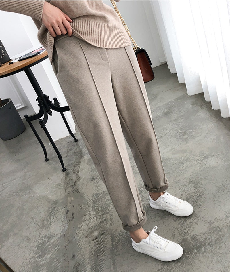 Wool Pants Women Knitted Pants Autumn Winter Sweater Trousers Female  Straight Leg Vintage Loose Long Pants Beige XL at  Women's Clothing  store