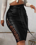Women's PU Leather Fashion Designer Bodycon Pencil Skirts (Midi)-Women's Fashion Designer Skirts-Women's fashion designer clothes-International Women&#39;s Clothing - Women&#39;s Fashion Designer Plus Size Clothes