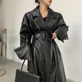 Women's PU Leather Fashion Designer Trench Jackets (Plus Size)
