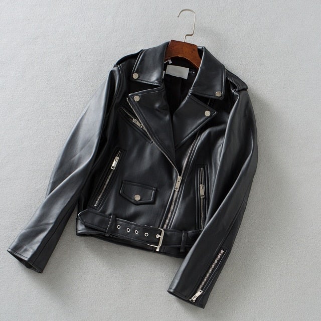Women's PU Leather Motorcycle Slim Fit Tops Fashion Designer Jackets-Women's Fashion Designer Jackets-Women's fashion designer clothes-Regular black-M-China-International Women&#39;s Clothing - Women&#39;s Fashion Designer Plus Size Clothes