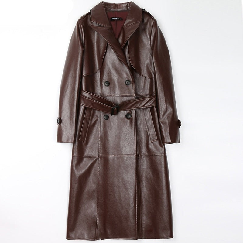 Women's PU Leather Trench Coat Fashion Designer Jackets (Plus Size)-Women's Fashion Designer Jackets-Women's fashion designer clothes-International Women&#39;s Clothing - Women&#39;s Fashion Designer Plus Size Clothes