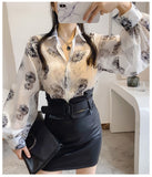Women's Puff Sleeve Chiffon Blouse Fashion Designer Long-Sleeve Tops