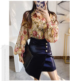 Women's Puff Sleeve Chiffon Blouse Fashion Designer Long-Sleeve Tops