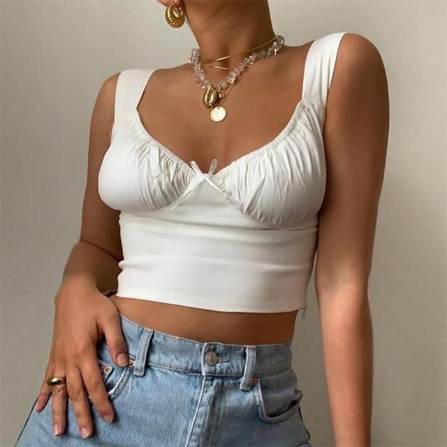 Women's Ruched Bow Tank Tops Backless Fashion Designer Singlets-Women's Tops Fashion Designer Singlets-Women's fashion designer clothes-White-S-International Women&#39;s Clothing - Women&#39;s Fashion Designer Plus Size Clothes