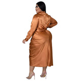 Women's Satin  Shirt Fashion Designer Midi Dresses (Plus Size)