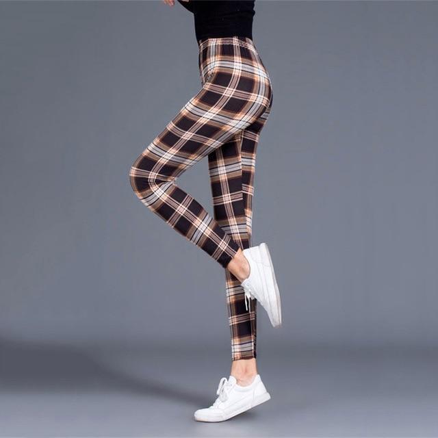 Women's Sexy Pants Fashion Designer Plaid Leggings - Khaki White Plaid / L