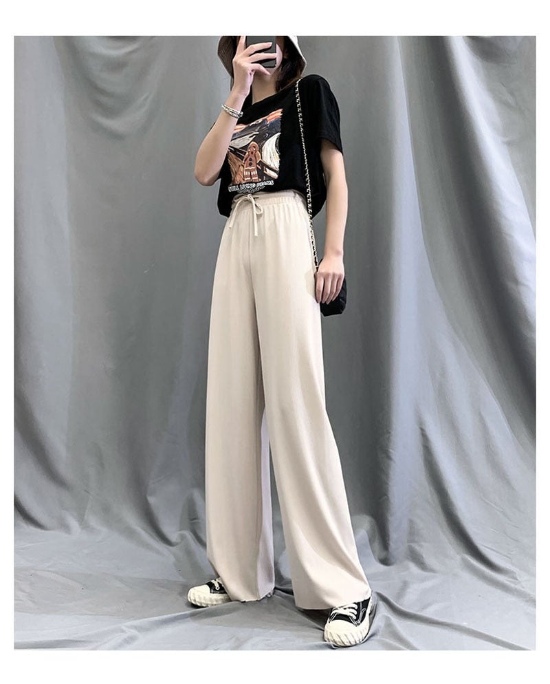 Women's Silk Light Wide Leg Fashion Designer Casual Pants (Plus