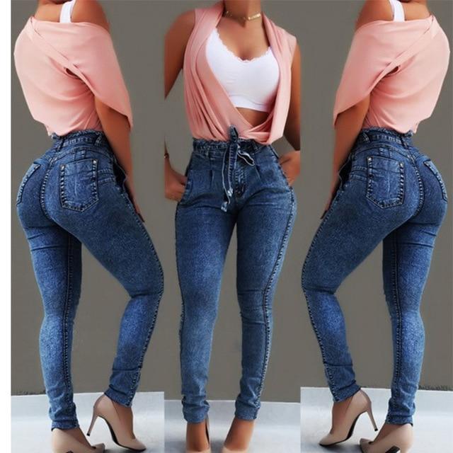 Women's Stretch Denim Jeans Fashion Designer Skinny Long Pants (Plus Size)-Women's Fashion Designer Plus Size Leggings / Pants-Women's fashion designer clothes-dark blu-S-International Women&#39;s Clothing - Women&#39;s Fashion Designer Plus Size Clothes