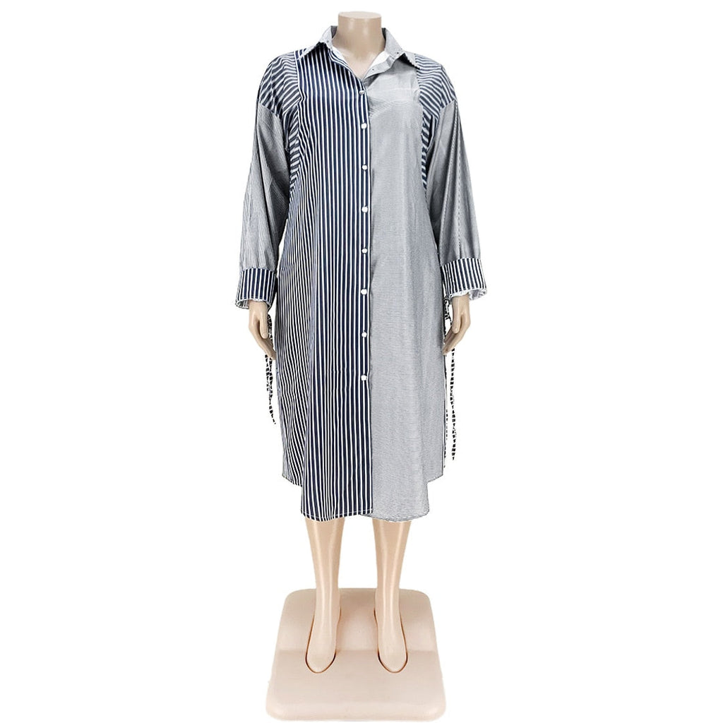 Women's Striped Fashion Designer Shirt Dresses Midi Dresses (Plus Size)