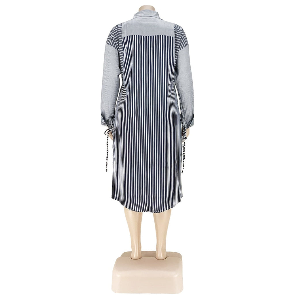 Women's Striped Fashion Designer Shirt Dresses Midi Dresses (Plus Size)