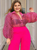 Women's Transparent Fashion Designer Polka Dot Tops (Plus Size)
