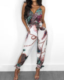 Women's V Neck Rompers Fashion Designer Sleeveless Printed Jumpsuits