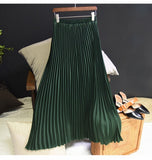 Women's Vintage L-M Fashion Designer High Waist Pleated Skirts (Midi)-Women's Fashion Designer Skirts-blackgreen-Women&#x27;s fashion designer plus size clothes