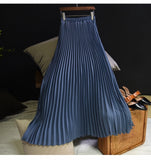 Women's Vintage L-M Fashion Designer High Waist Pleated Skirts (Midi)-Women's Fashion Designer Skirts-blue gray-Women&#x27;s fashion designer plus size clothes