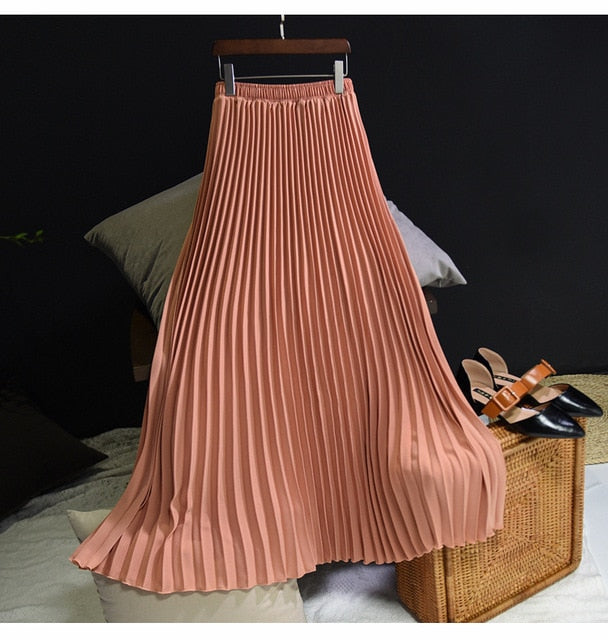 Women's Vintage L-M Fashion Designer High Waist Pleated Skirts (Midi)-Women's Fashion Designer Skirts-dark beige pink-Women&#x27;s fashion designer plus size clothes