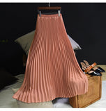 Women's Vintage L-M Fashion Designer High Waist Pleated Skirts (Midi)-Women's Fashion Designer Skirts-dark beige pink-Women&#x27;s fashion designer plus size clothes
