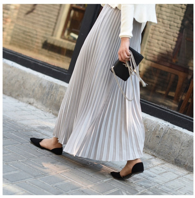 Women's Vintage L-M Fashion Designer High Waist Pleated Skirts (Midi)-Women's Fashion Designer Skirts-light gray-Women&#x27;s fashion designer plus size clothes