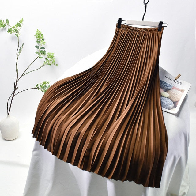 Women's Vintage L-M Fashion Designer High Waist Pleated Skirts (Midi)-Women's Fashion Designer Skirts-Coffee-Women&#x27;s fashion designer plus size clothes