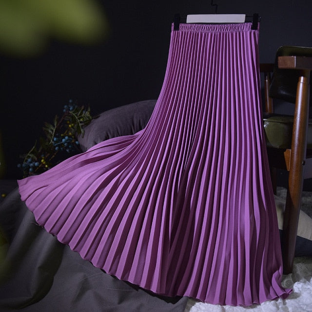 Women's Vintage L-M Fashion Designer High Waist Pleated Skirts (Midi)-Women's Fashion Designer Skirts-Purple-Women&#x27;s fashion designer plus size clothes