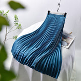 Women's Vintage L-M Fashion Designer High Waist Pleated Skirts (Midi)-Women's Fashion Designer Skirts-Peacock blue-Women&#x27;s fashion designer plus size clothes