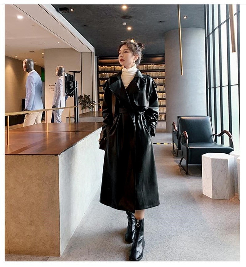 Women's Waterproof Leather Trench Coat Fashion Designer Jackets (Plus Size)-Women's Tops Fashion Designer Plus Size Jerseys-Women's fashion designer clothes-International Women&#39;s Clothing - Women&#39;s Fashion Designer Plus Size Clothes