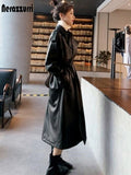 Women's Waterproof Leather Trench Coat Fashion Designer Jackets (Plus Size)